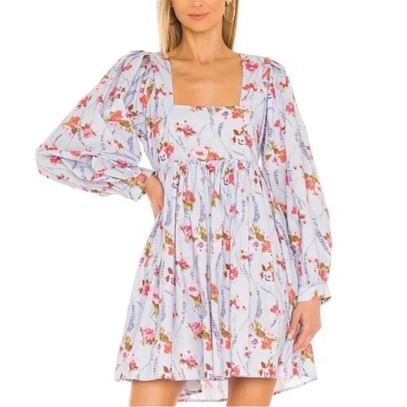 LoveShackFancy Eaton Dress in Lavender Moon Long Sleeve Floral Mini Revolve 8 - Picture 2 of 7